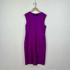 J Crew Super 120s Wool Bright Magenta Purple Ruffle Sheath Dress, 12
